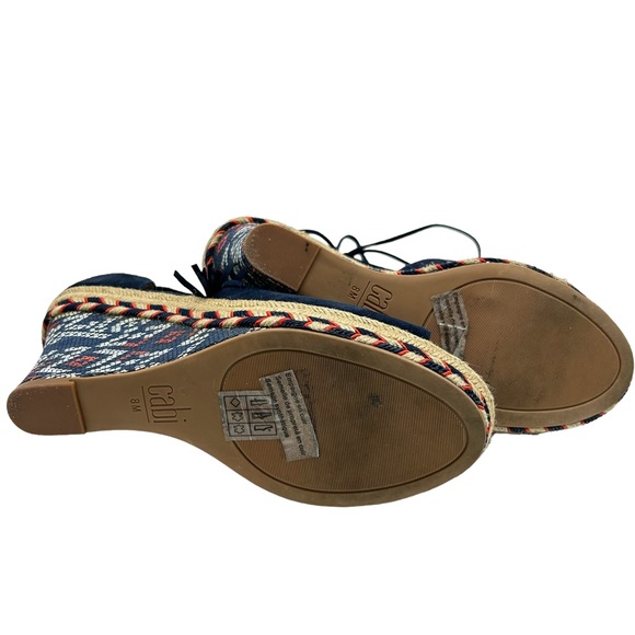 Cabi Isla Navy Blue Platform Wedge Tassel Tie Up Aztec Tribal Heel w Jute Size 8 - Picture 8 of 8